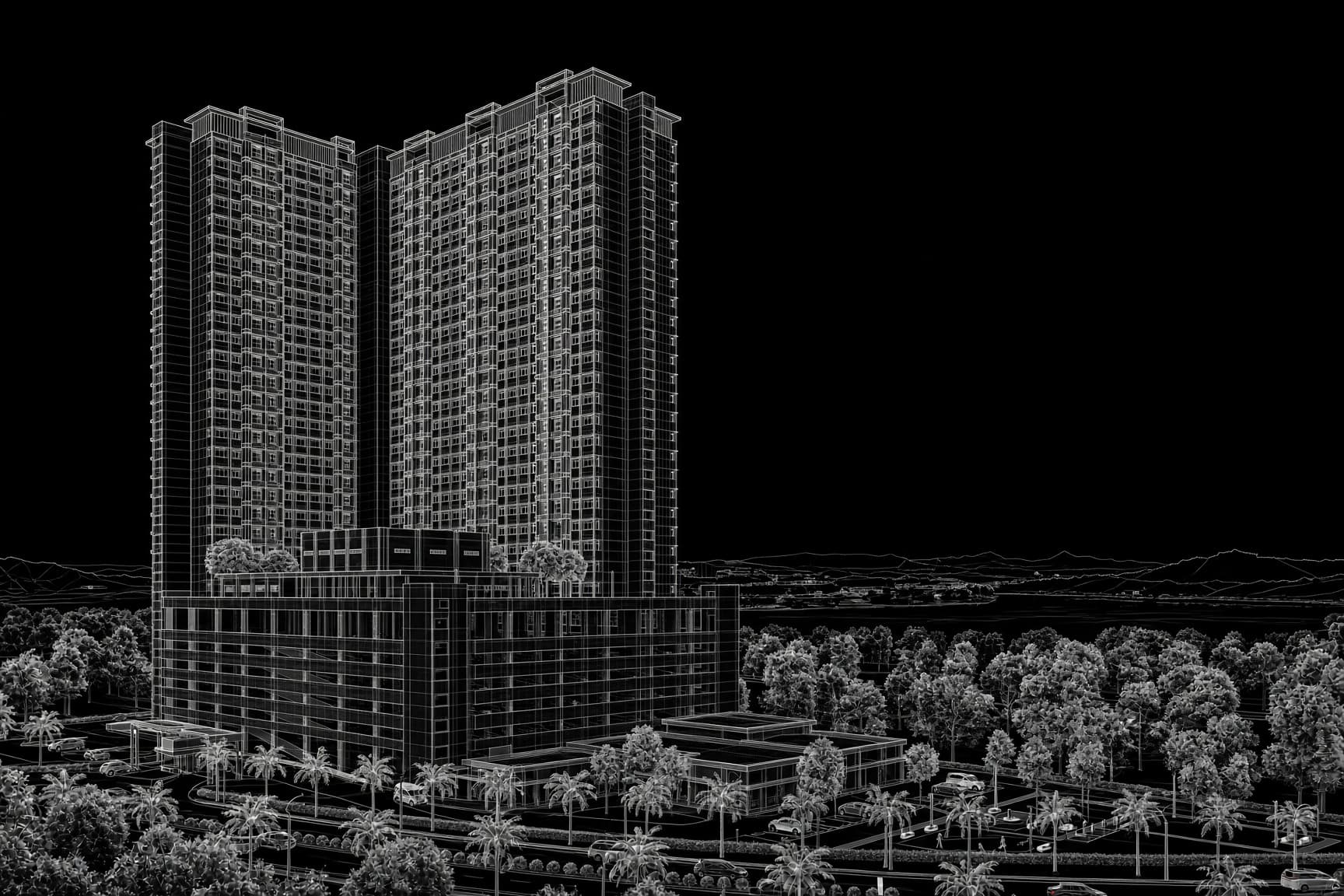 Wireframe of residential towers