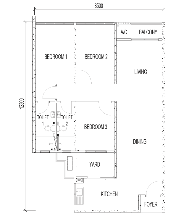 PPAM Tepian Tasik three-bedroom apartment floor plan with balcony and yard