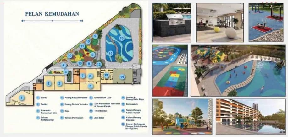 RSKU Bandar Bukit Raja facilities master plan with swimming pool, playground and sports courts