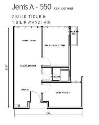 RSKU Puchong The Wyn Selangorku Type A 550 sq ft two-bedroom floor plan