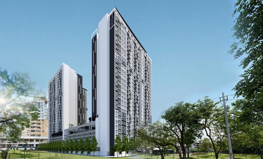 RUMAWIP Taman Melati residential towers viewed from the tree-lined street