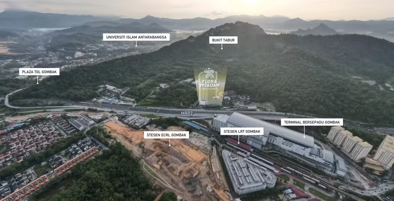 Residensi Flora Hijauan aerial location view with Gombak transport and landmark labels