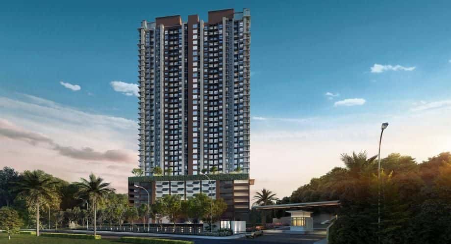 Dedaun Residensi residential tower rising above a landscaped commercial podium