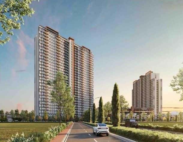 RSKU Bandar Bukit Raja apartment towers beside a landscaped entrance road