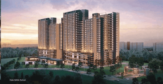 RSKU Serasi Eco Majestic Semenyih apartment towers at sunset