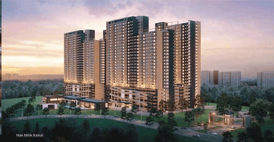 RSKU Serasi Eco Majestic Semenyih apartment towers at sunset