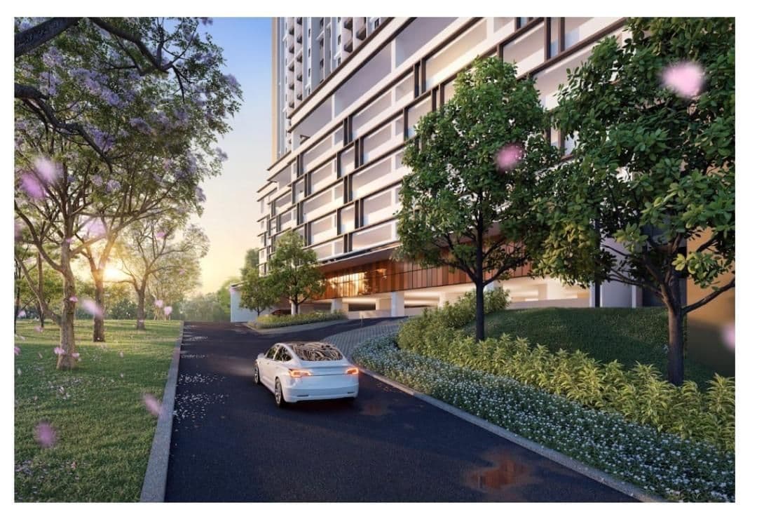 RUMAWIP Residensi Kirana Salak Selatan landscaped driveway beside the apartment tower